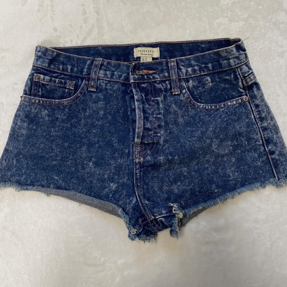 Distressed denim shorts